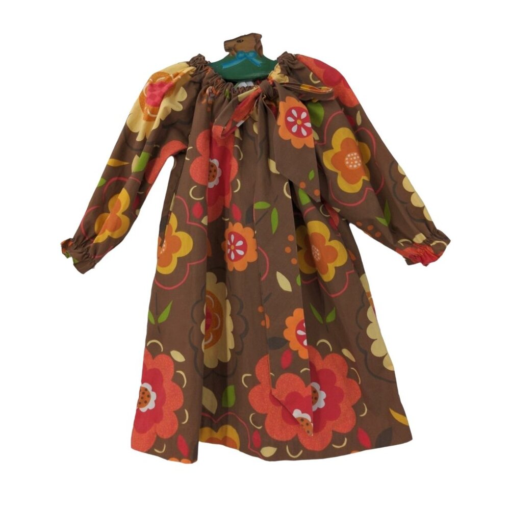 Le Za Me Smocked Boutique Dress Girls 4 Brown Fall Floral Cottagecore Pullover
